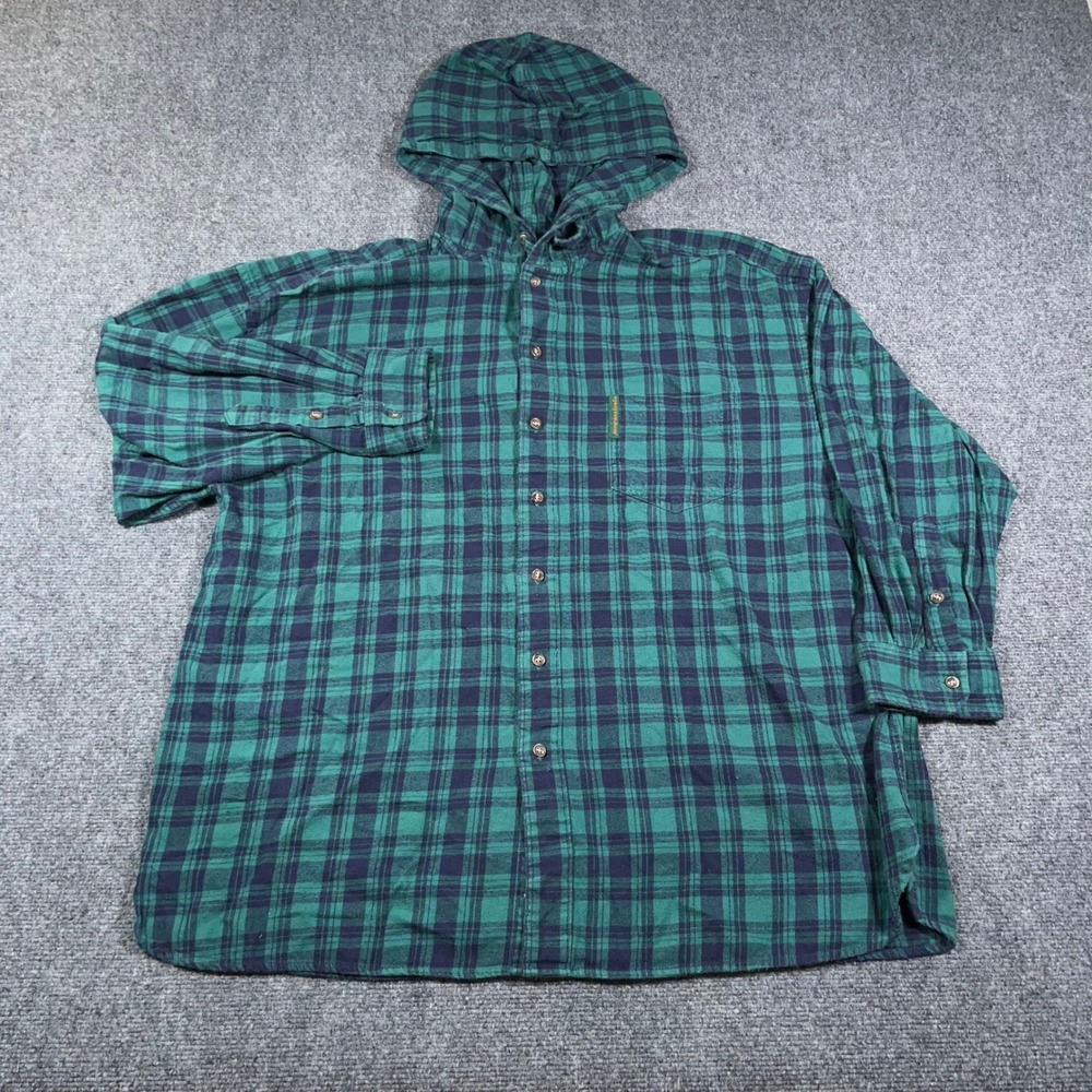 VTG Abercrombie & Fitch Adirondack Trail Guide Hooded Flannel Shirt Mens L Plaid